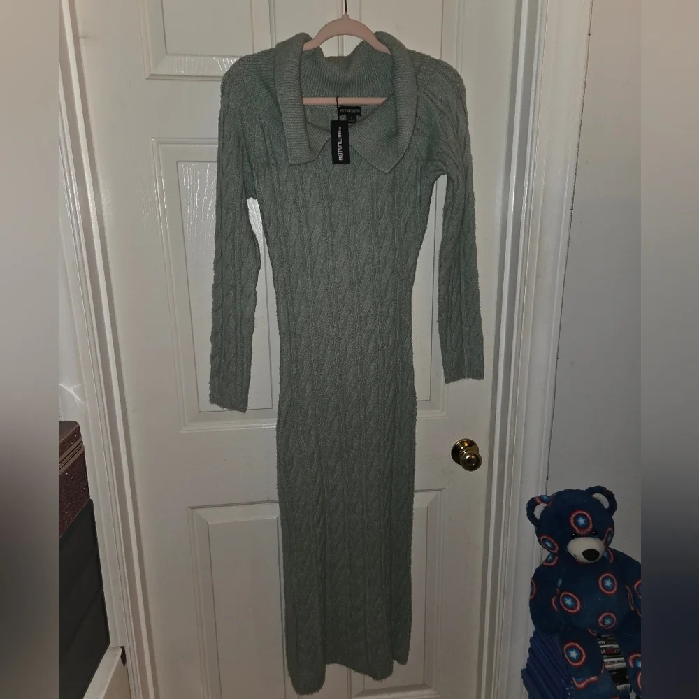 NWT!! PrettyLittleThing Sage Long Sleeve Knit Dress - Picture 4 of 8